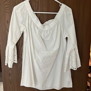 White off the shoulder crochet sleeve blouse